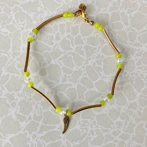 Gold Tube & Lime Jade Bead Angel Wing Ankle Bracelet